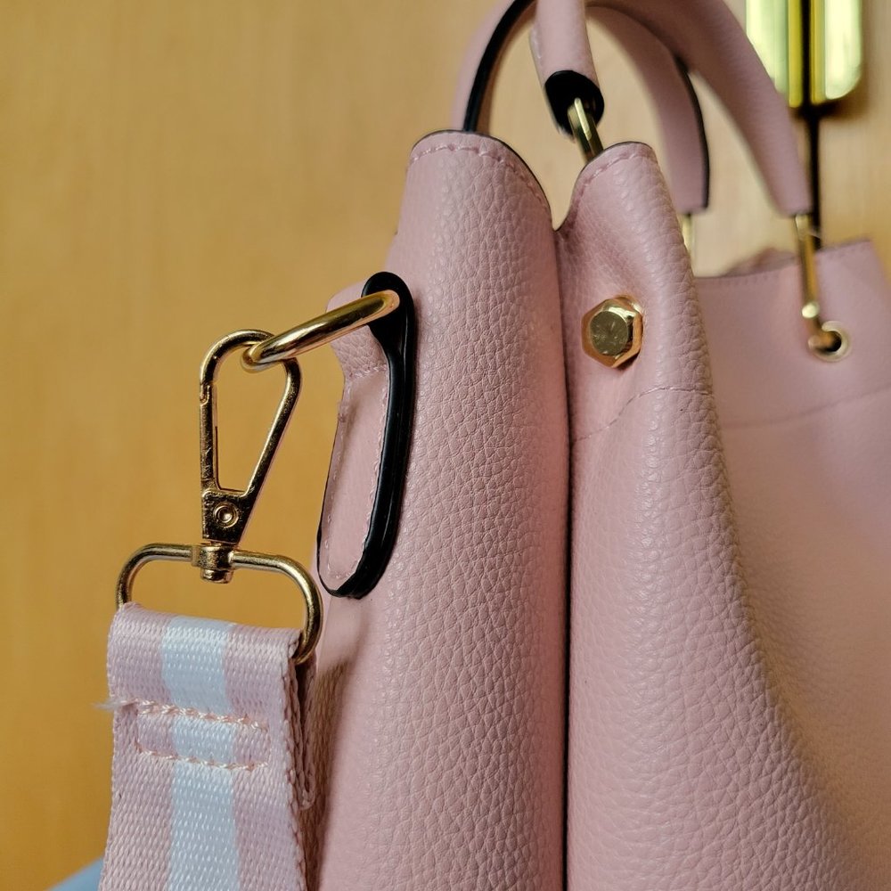 NEW Pink Leather Handbag Crossbody Cute Purse Gold Accent Tote Bag Detach Strap - Picture 10 of 10